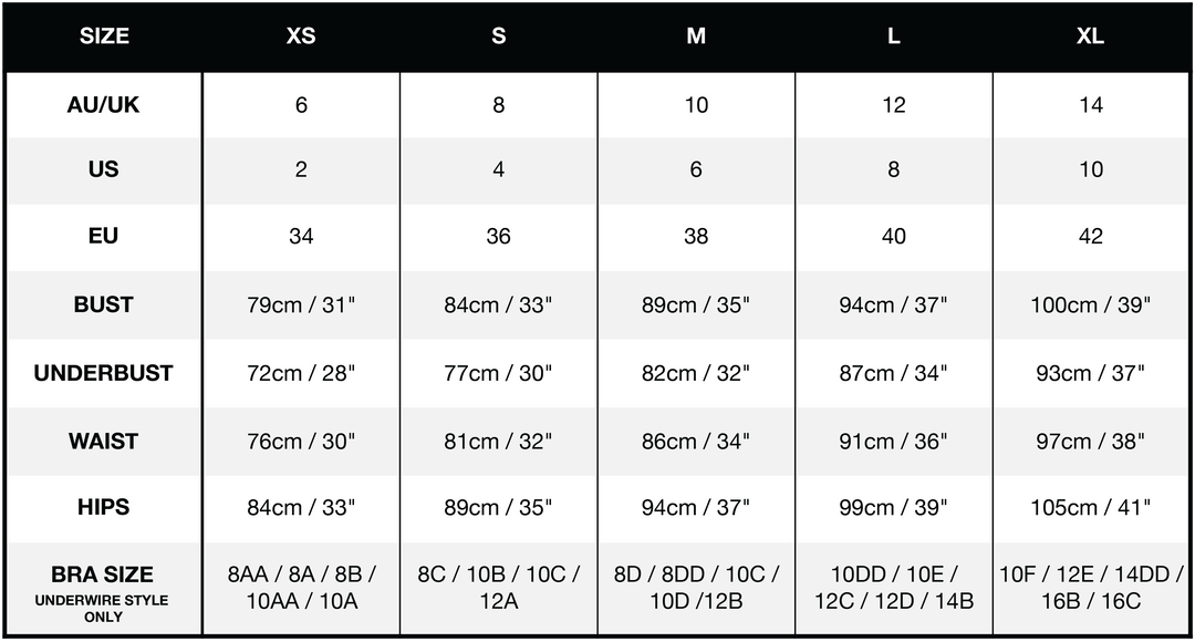 Size Guide – The Wild Swim